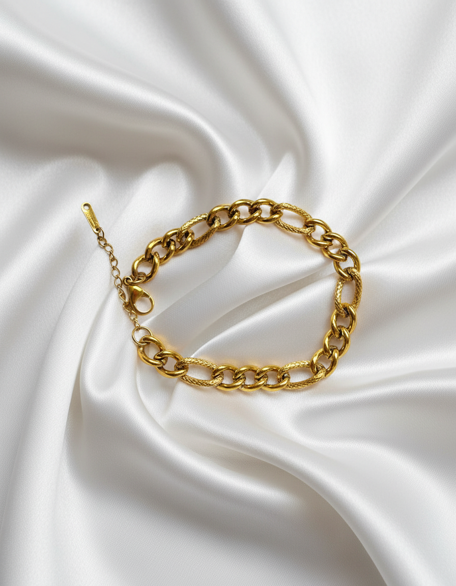 Gold Textured Chain Bracelet – Mixed Link Design