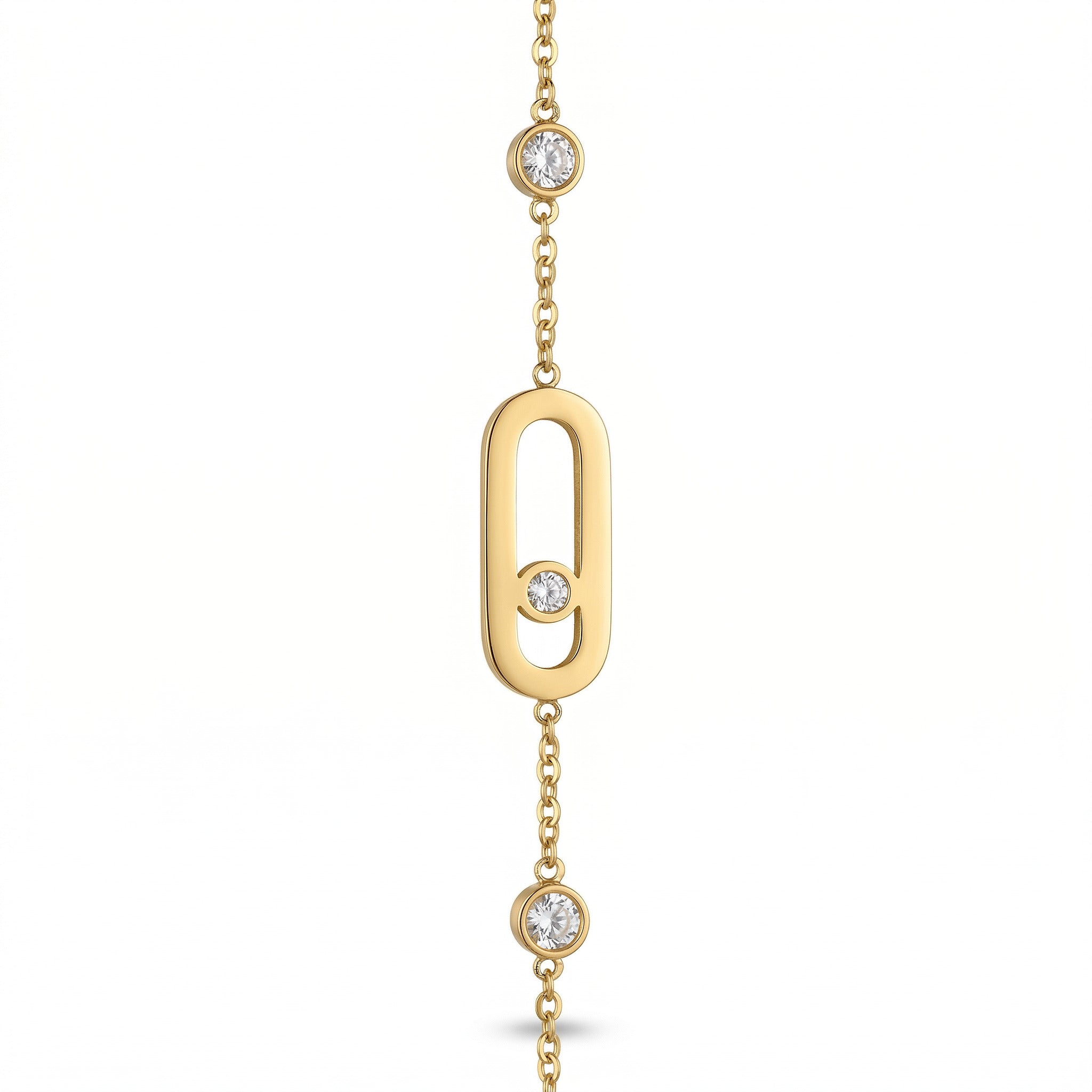 Paperclip Charm Crystal Station Gold Bracelet – Sliding CZ Stones | Bunniwear