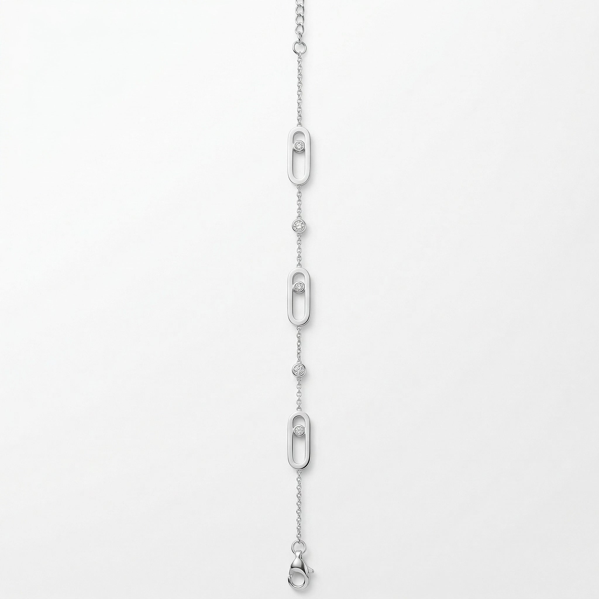 Silver Sliding Stone Paperclip Charm Bracelet – Moving CZ Stones | Bunniwear