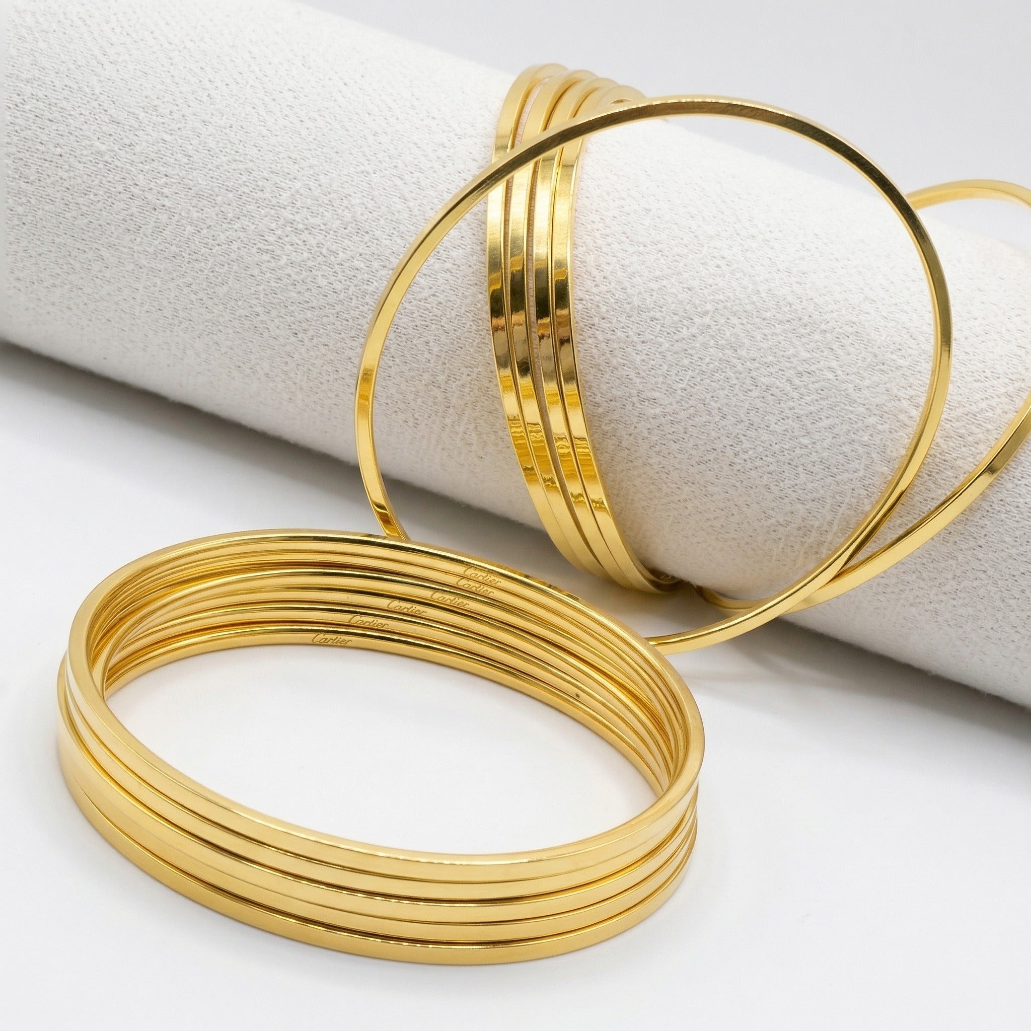 7-Piece Flat Gold Bangle Set – Stackable Thin Gold Bangles | Bunniwear