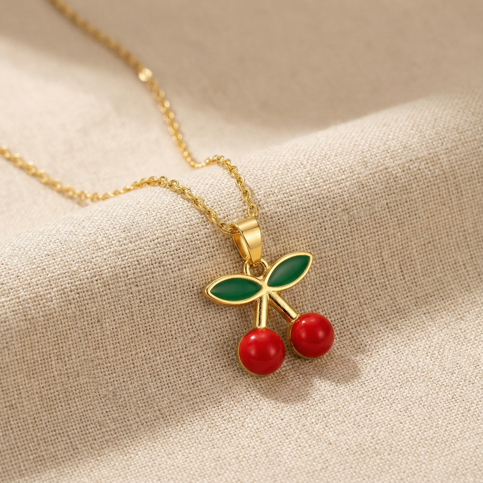 Cherry Enamel Necklace – Cute Red Cherry Pendant