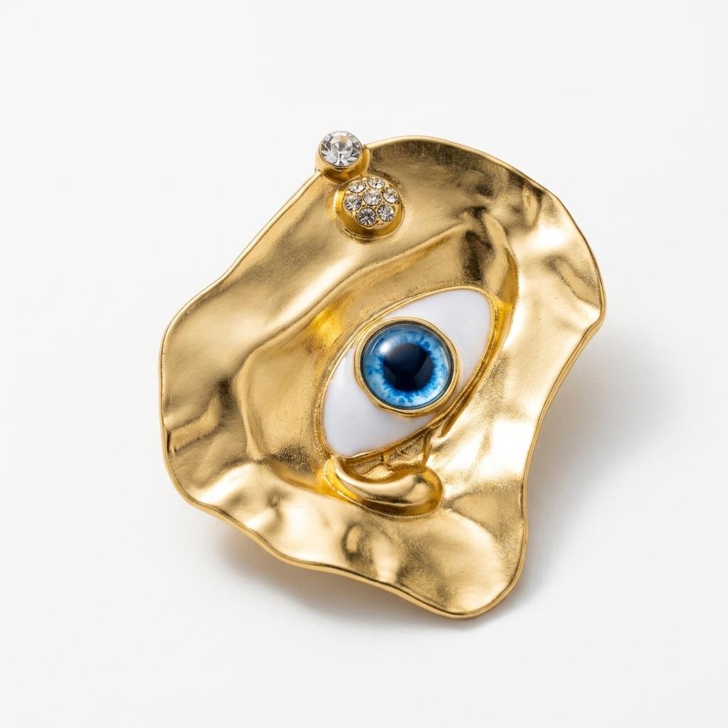 Gold Evil Eye Brooch – Crystal Accent Enamel Pin