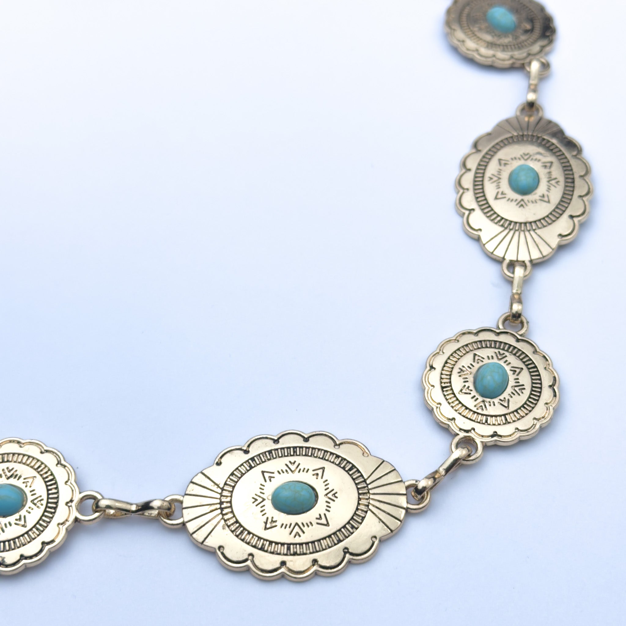 Gold Turquoise Stone Chain Belt – Western Concho Waist Chain