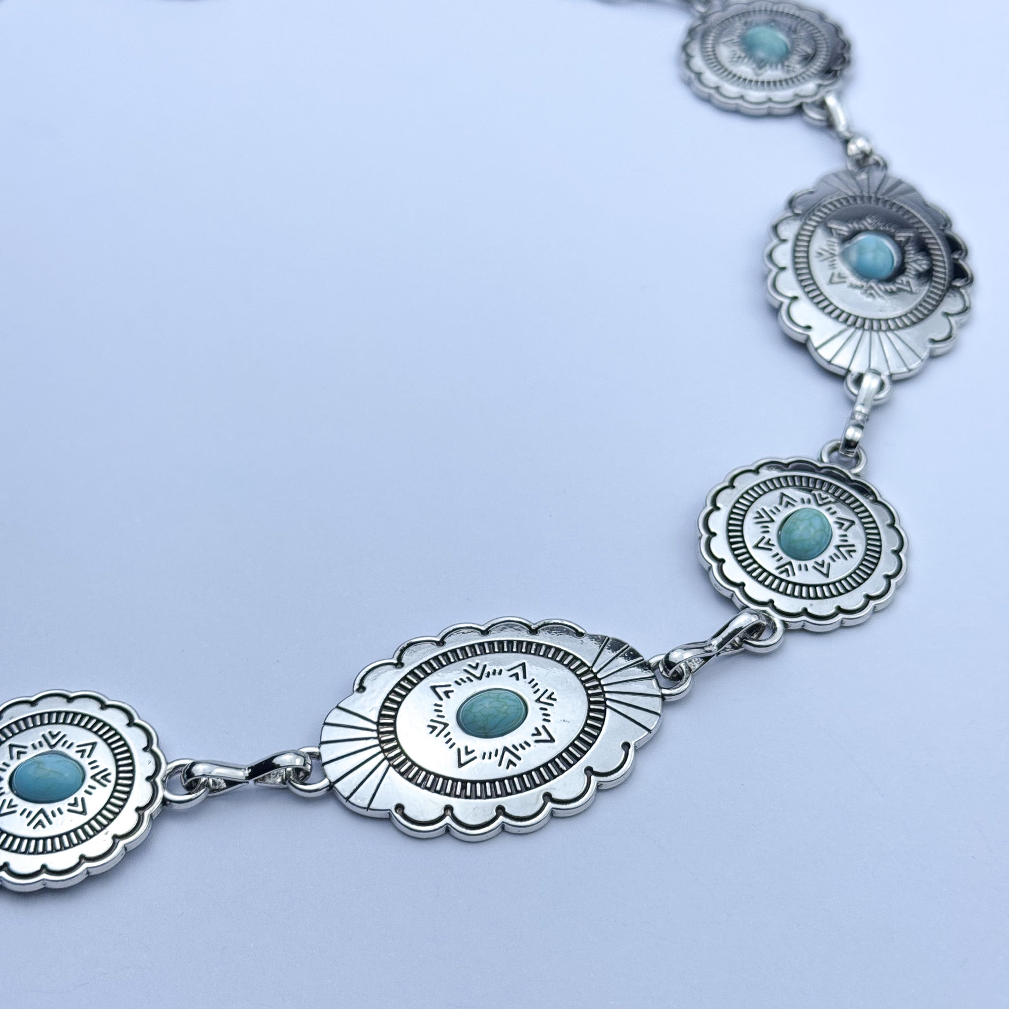 Silver Turquoise Stone Chain Belt – Western Concho Waist Chain