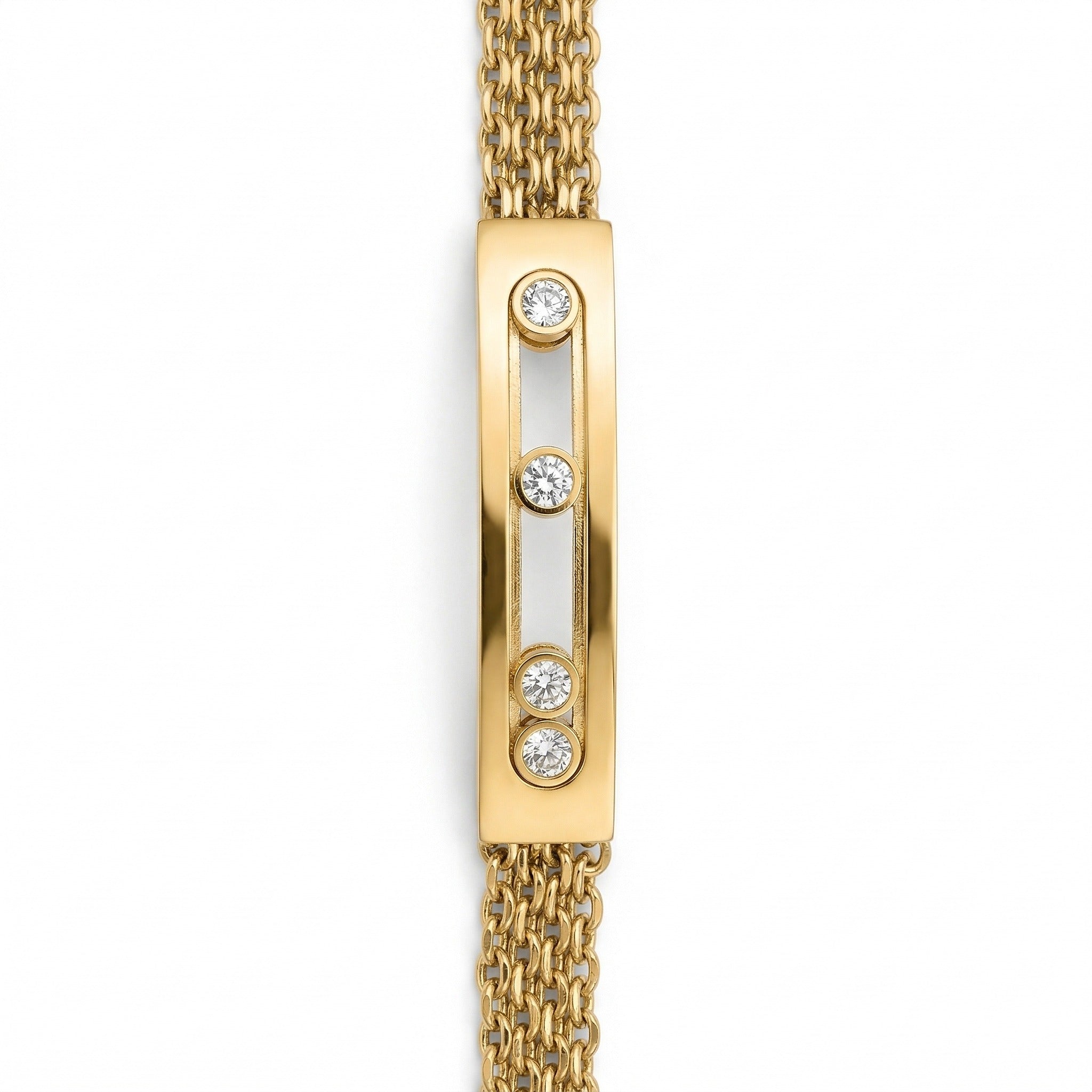 Mesh Chain Sliding Stone Bar Gold Bracelet