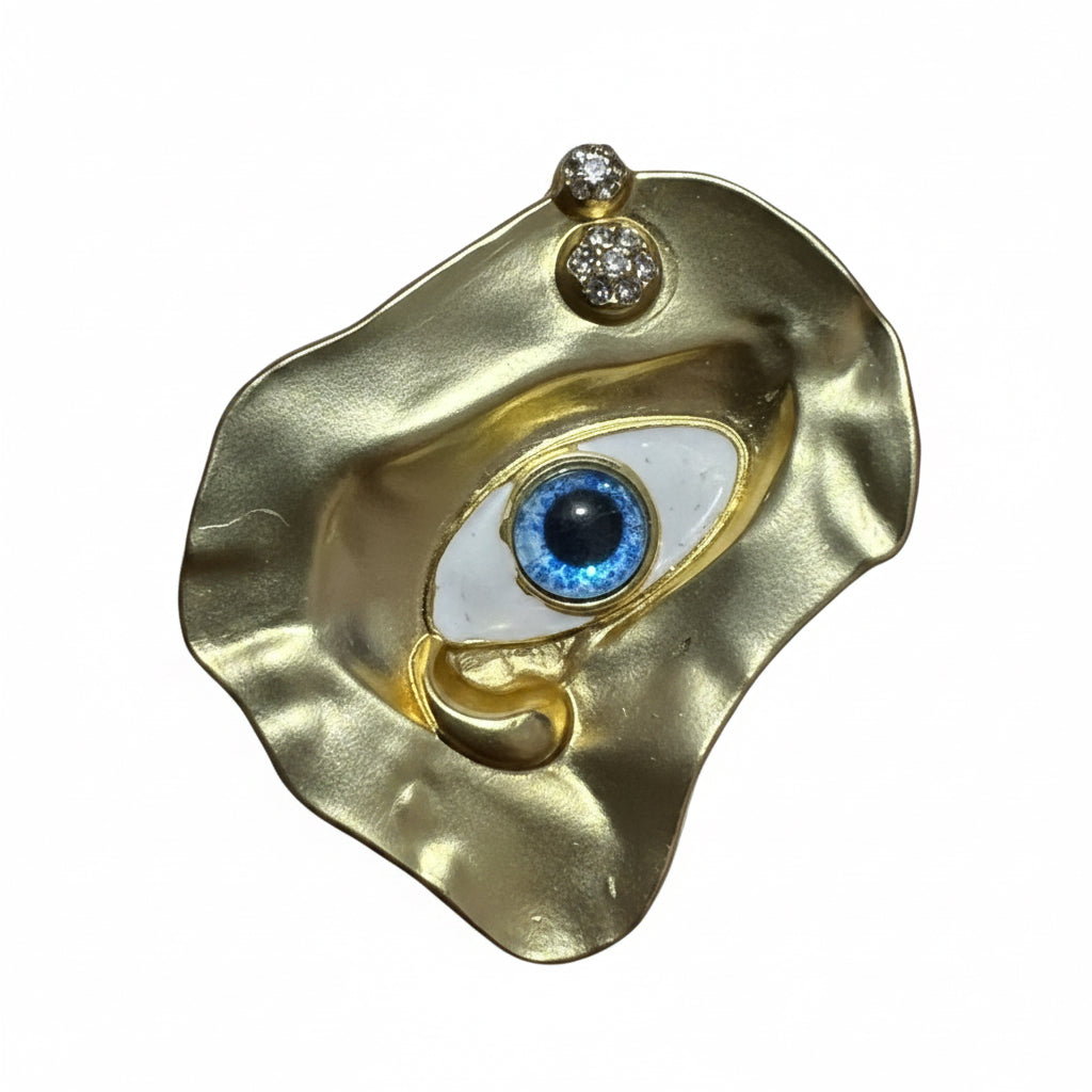 Gold Evil Eye Brooch – Crystal Accent Enamel Pin | Bunniwear