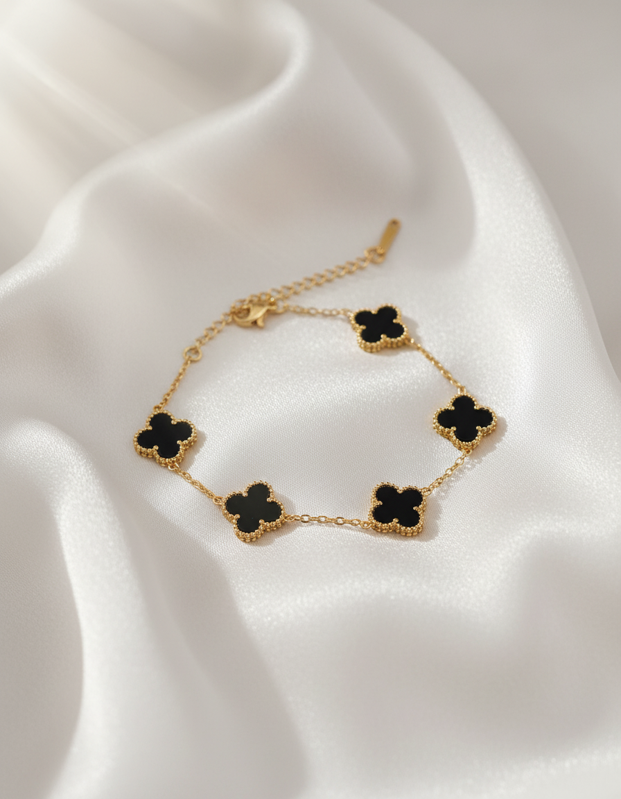 Black Clover Bracelet – Four-Leaf Floral Gold Design