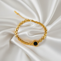 Gold Cuban Chain Bracelet with Black Circle Detail