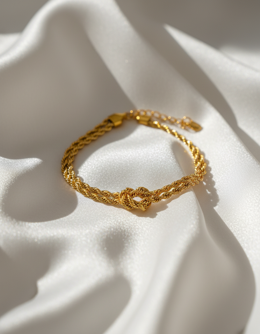 Gold Rope Knot Bracelet – Braided Chain Design