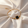 Gold Minimal Bracelet with Black Square & Heart Details