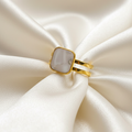 Gold Square White Stone Ring – Statement Design | Sizes 17, 18, 19