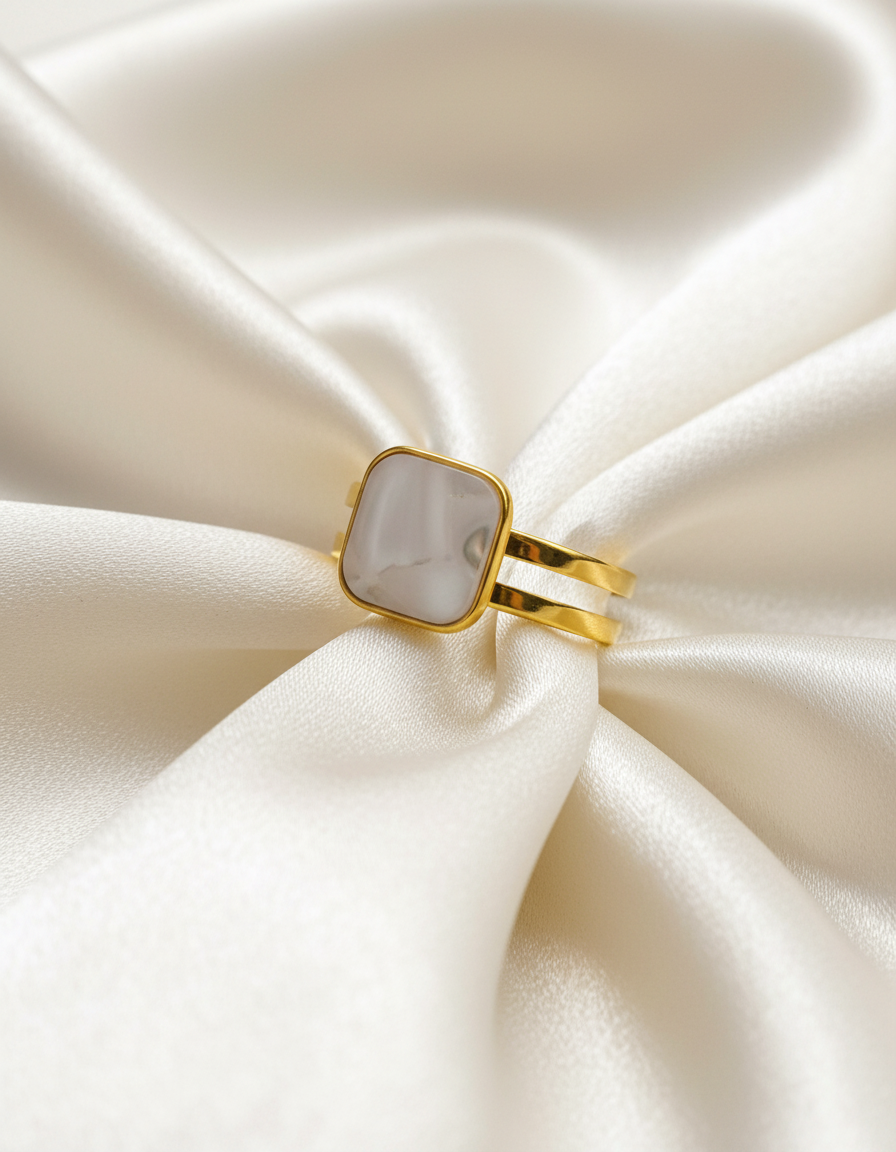 Gold Square White Stone Ring – Statement Design | Sizes 17, 18, 19