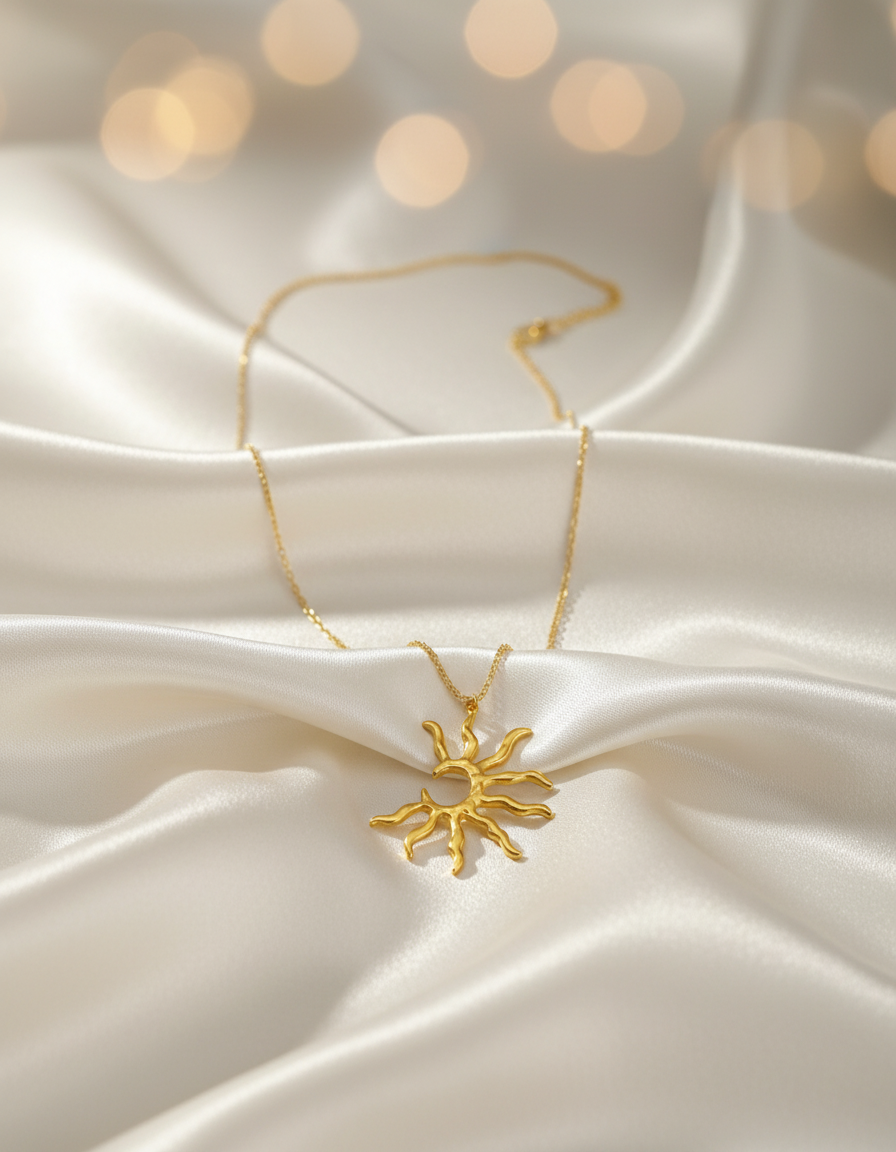 Abstract Gold Sun Necklace – Artistic Sun Pendant