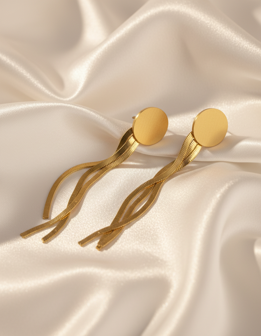 حلق تاسل ذهبي بسلاسل Snake – قرص دائري أنيق