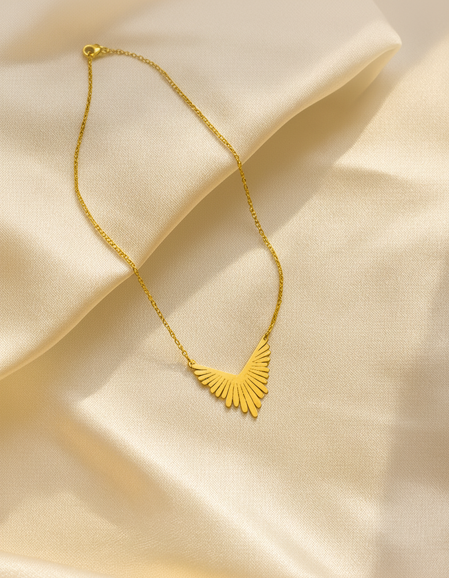 Gold Sunburst Necklace – Radiant Sun Ray Pendant
