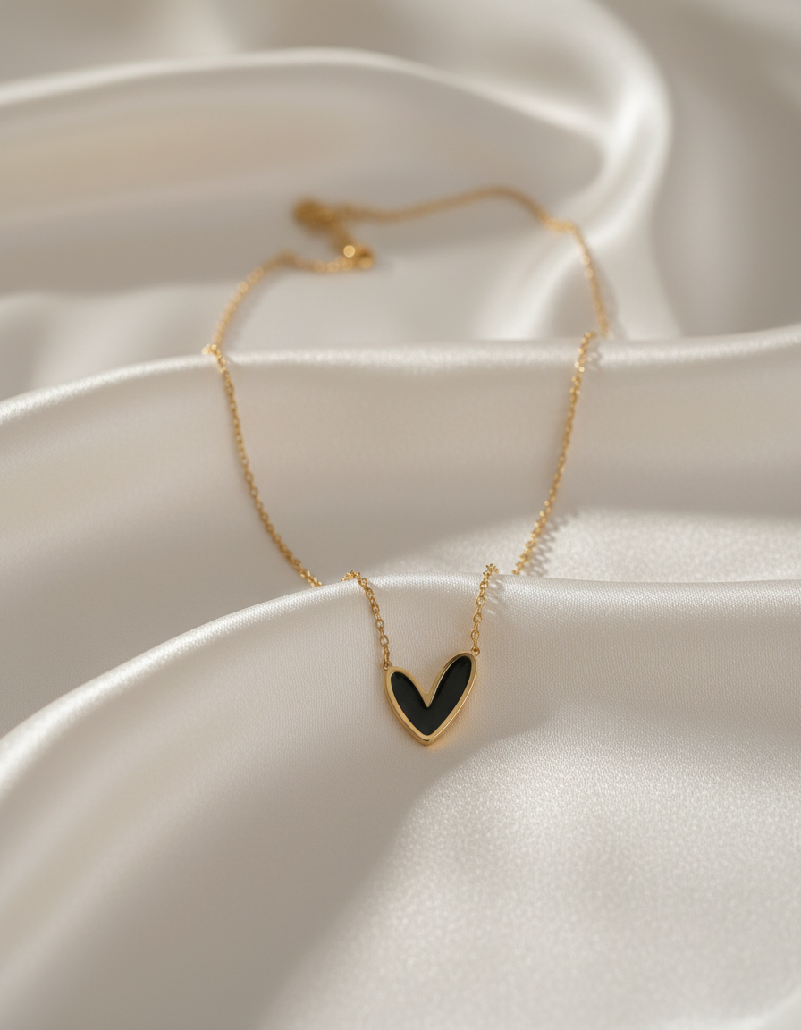 Black Heart Necklace – Minimal Gold Heart Pendant