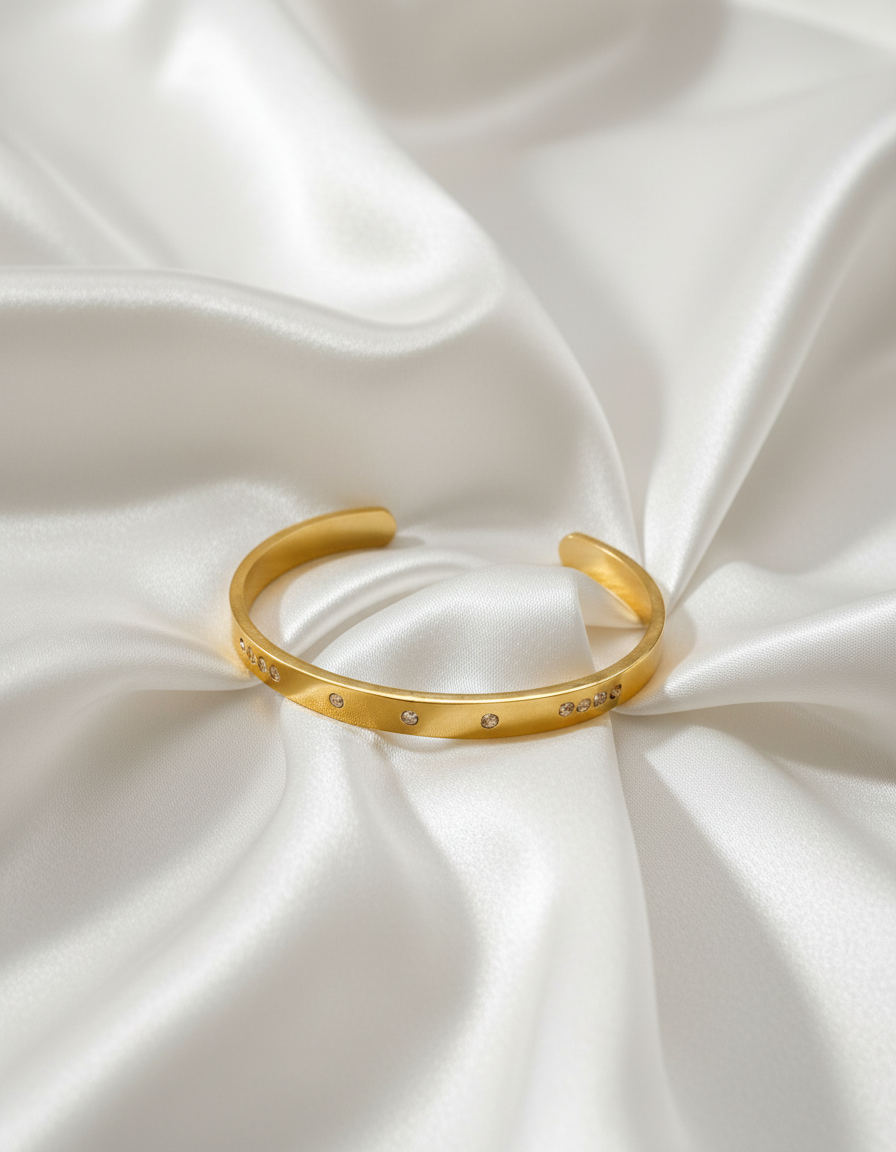 Gold Open Cuff Bracelet with Crystal Details