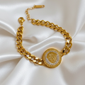Gold Chain Bracelet with Lion Medallion