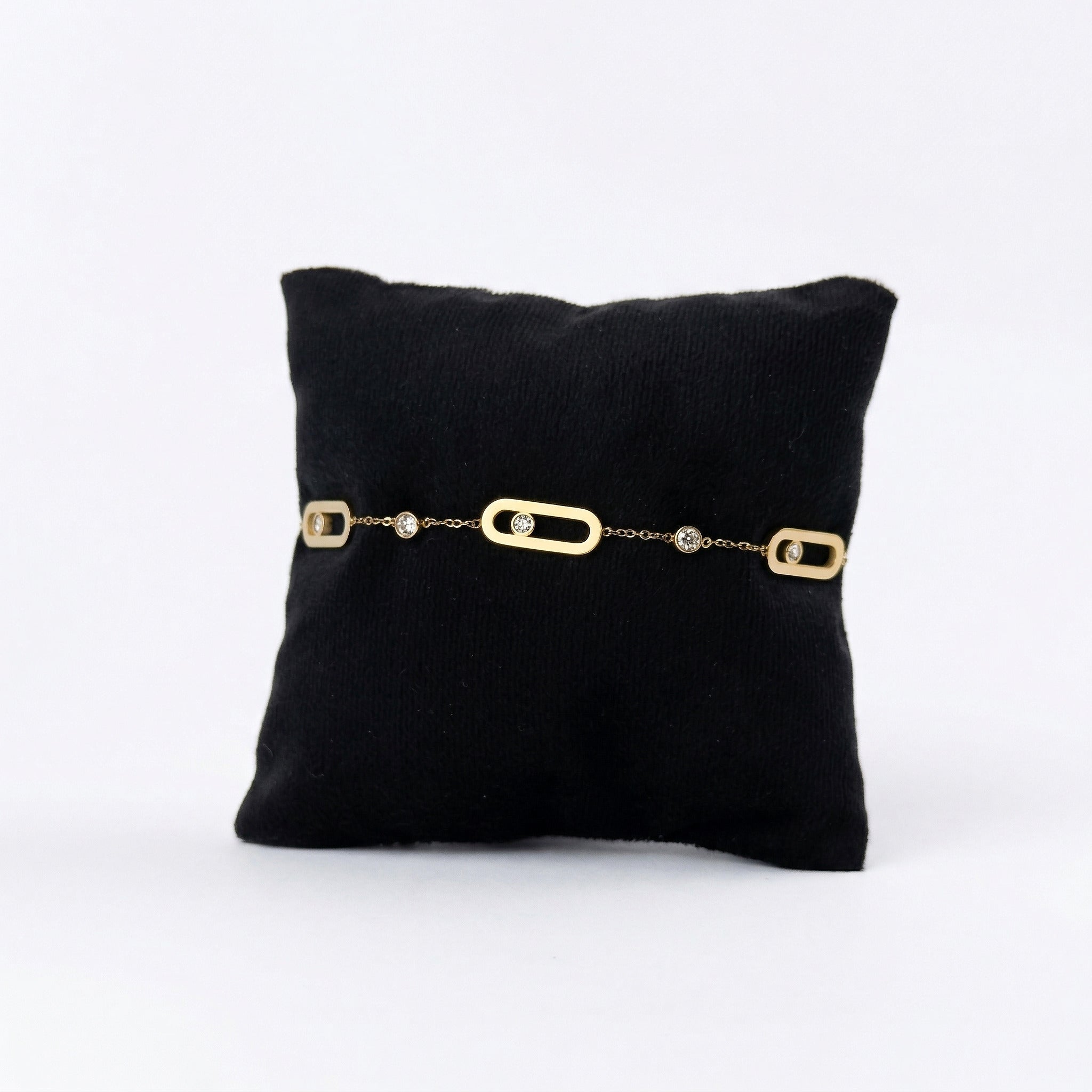 Paperclip Charm Crystal Station Gold Bracelet – Sliding CZ Stones | Bunniwear