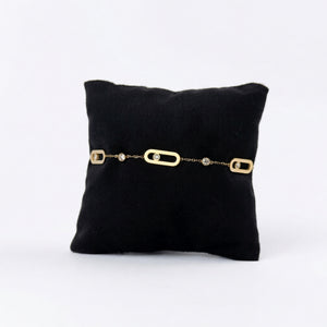 Paperclip Charm Crystal Station Gold Bracelet – Sliding CZ Stones | Bunniwear
