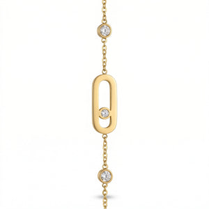 Paperclip Charm Crystal Station Gold Bracelet – Sliding CZ Stones | Bunniwear