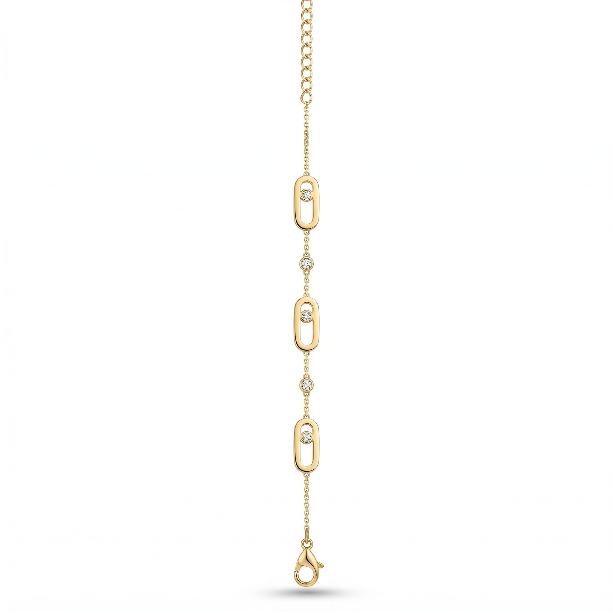 Paperclip Charm Crystal Station Gold Bracelet – Sliding CZ Stones | Bunniwear