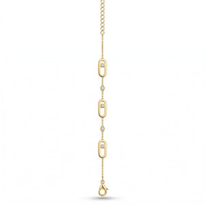 Paperclip Charm Crystal Station Gold Bracelet – Sliding CZ Stones | Bunniwear