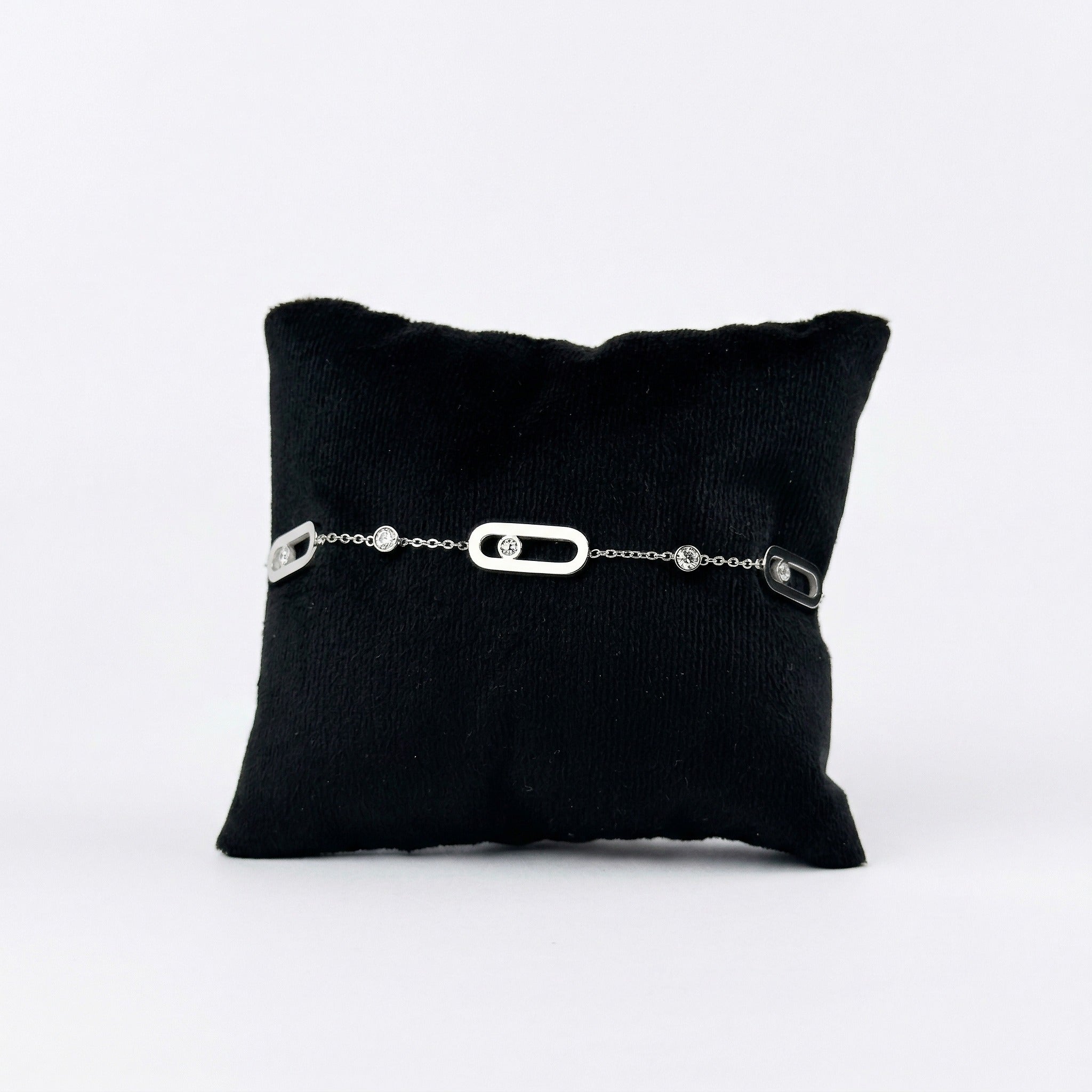 Silver Sliding Stone Paperclip Charm Bracelet – Moving CZ Stones | Bunniwear