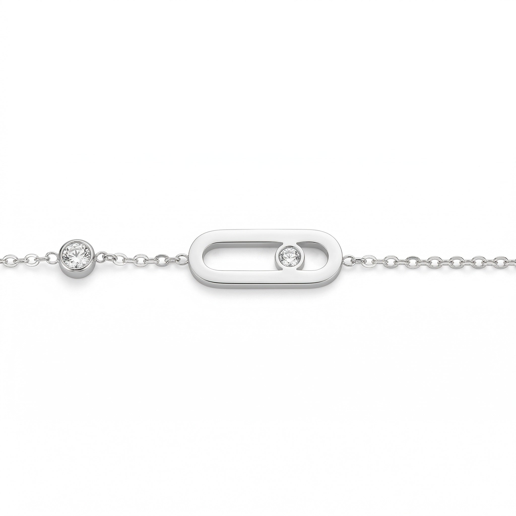 Silver Sliding Stone Paperclip Charm Bracelet – Moving CZ Stones | Bunniwear