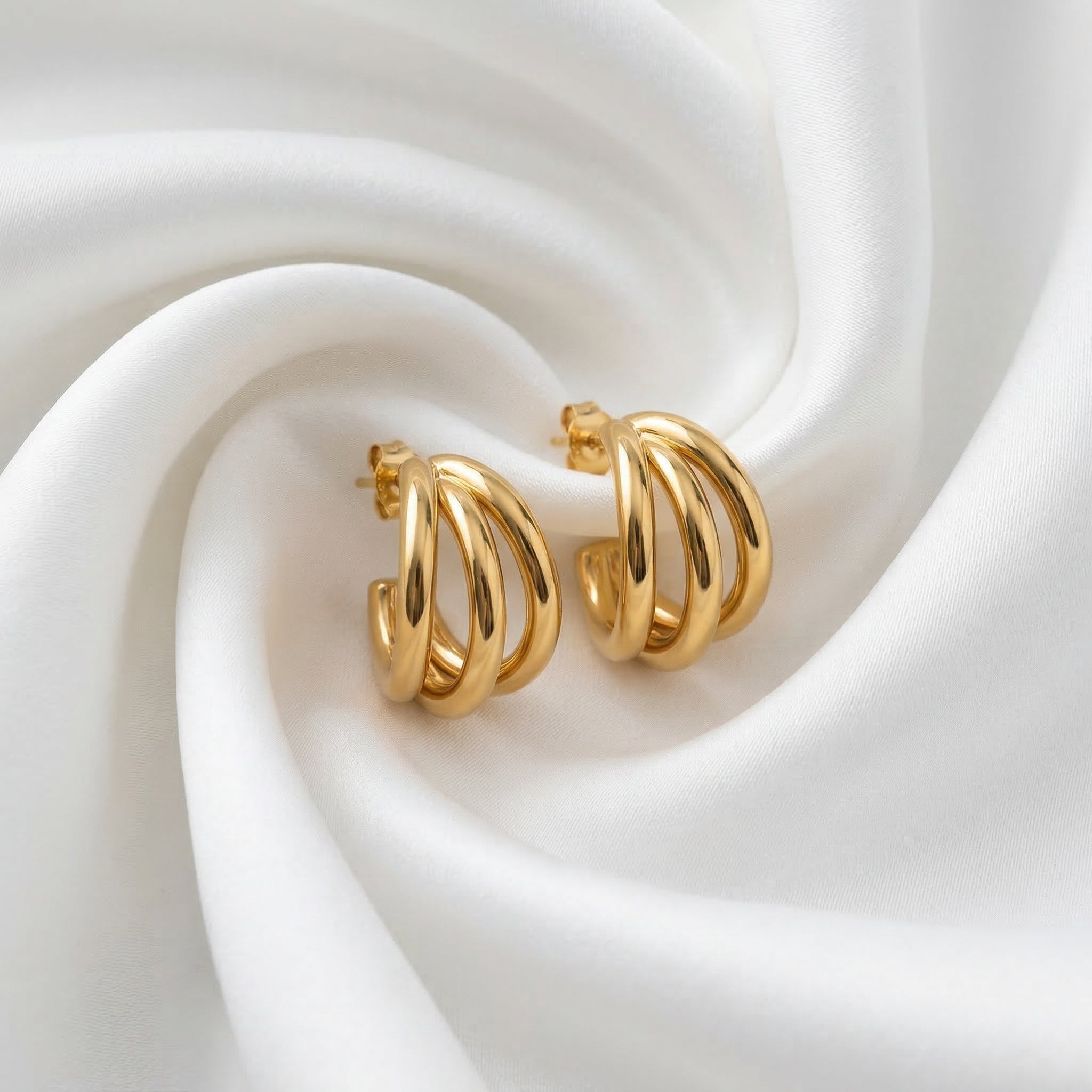 Triple layer gold statement hoop earrings - Bunniwear