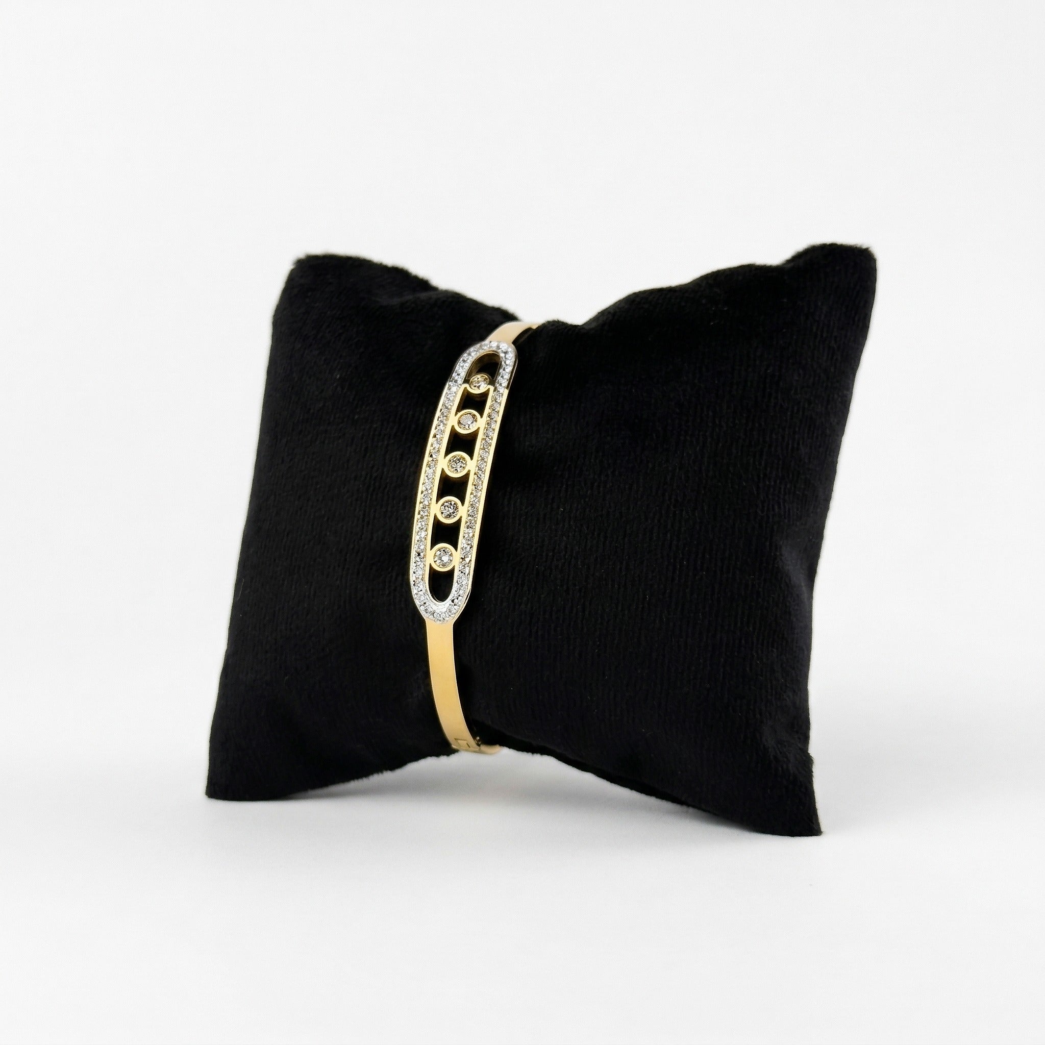 Five Stone Two-Tone Gold Bangle Bracelet – Vertical CZ Stones in Pavé Frame | Bunniwear