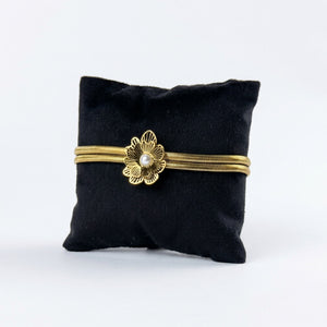 Double Herringbone Pearl Flower Gold Bracelet – Filigree Flower with Pearl | Bunniwear
