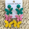Boho Colorful Butterfly Stud Earrings – Woven Fabric Multi-Color Design