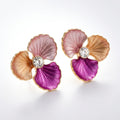 Pink Pansy Stud Earrings – Enamel Flower Crystal Center