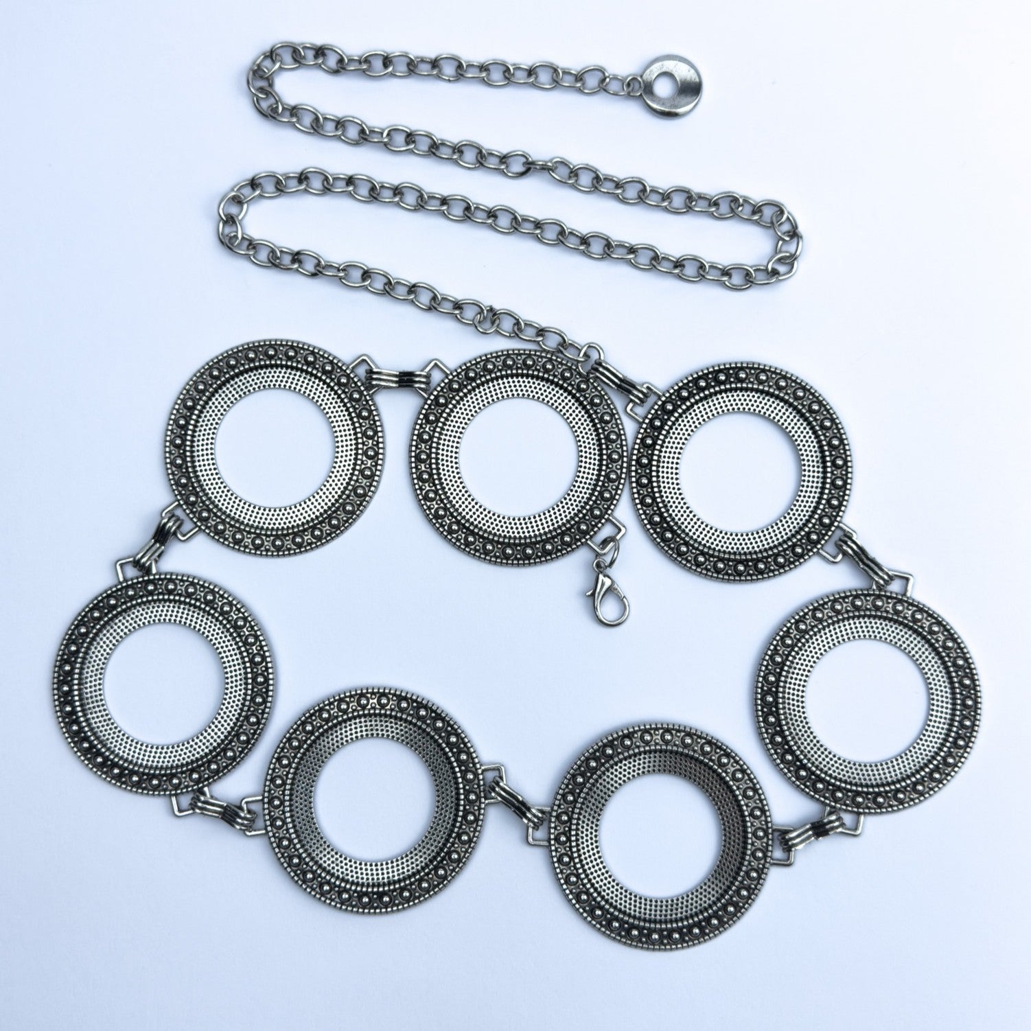 Silver Engraved Concho Chain Belt – Bold Statement Waist Chain