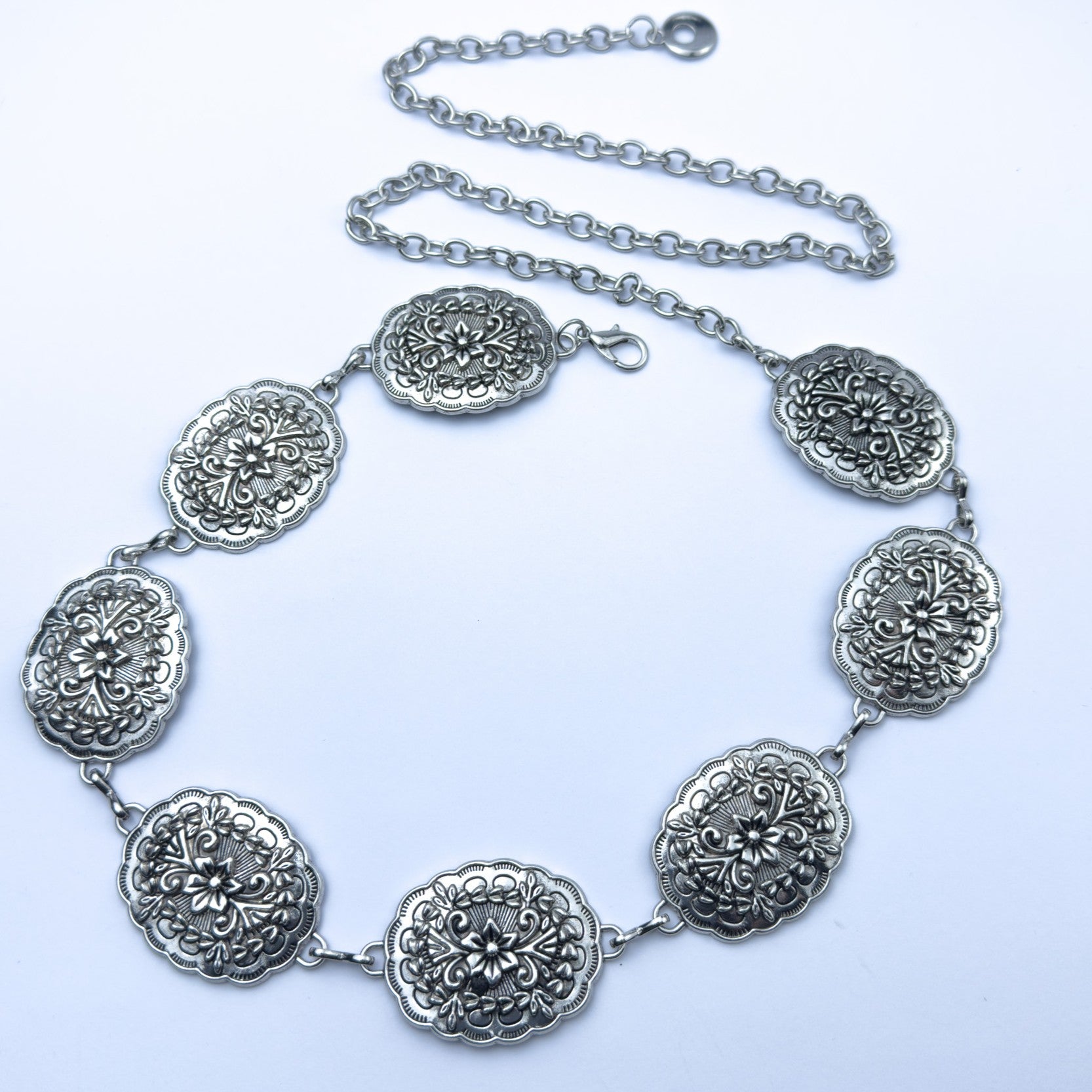 Silver Floral Scallop Chain Belt – Vintage Waist Chain