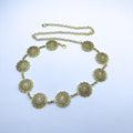 Gold Medallion Chain Belt – Engraved Floral Disc Waist Chain