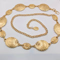 Gold Coin Stamp Chain Belt – Embossed Medallion Waist Chain