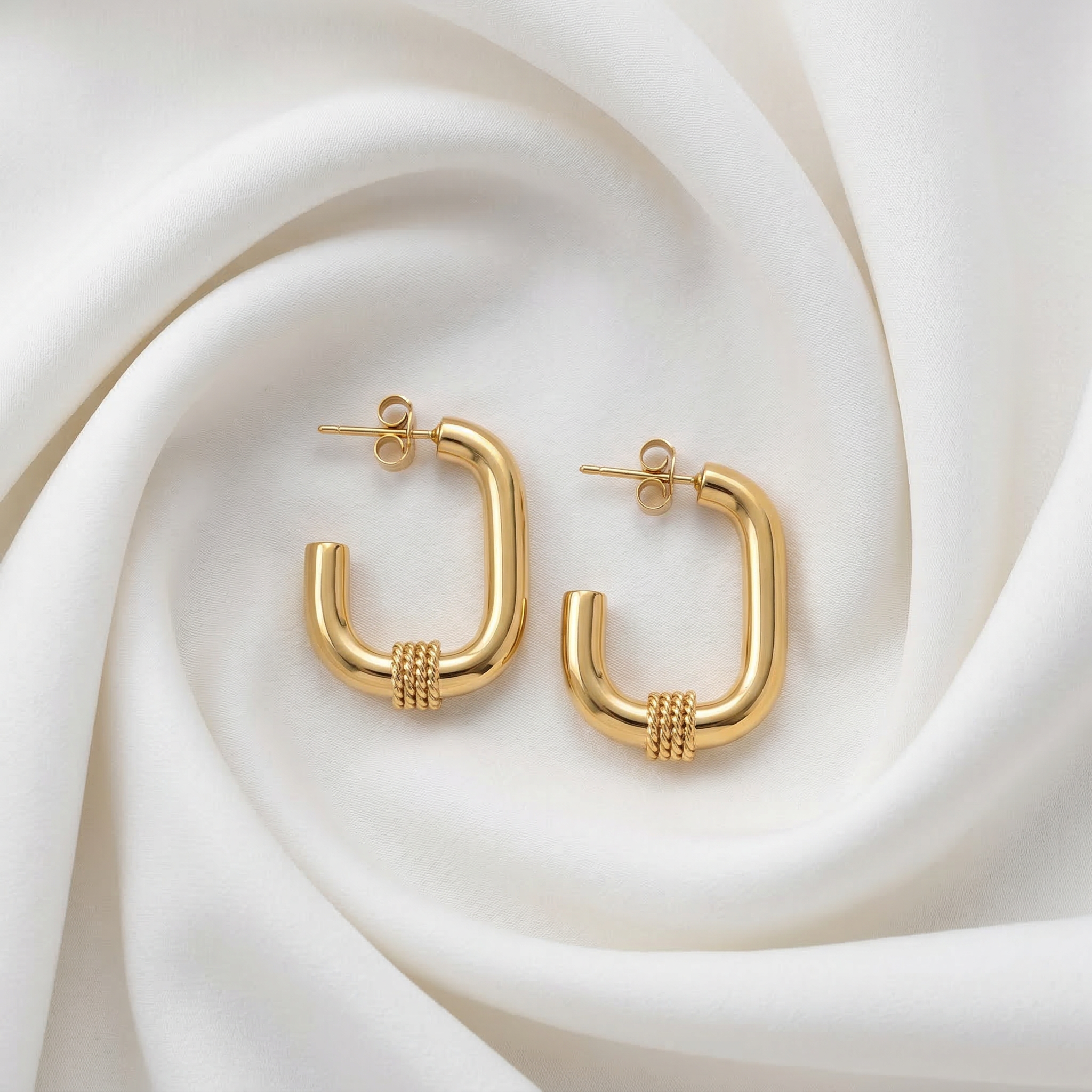 Chunky Gold Hoop Earrings — Rope Texture Statement Design