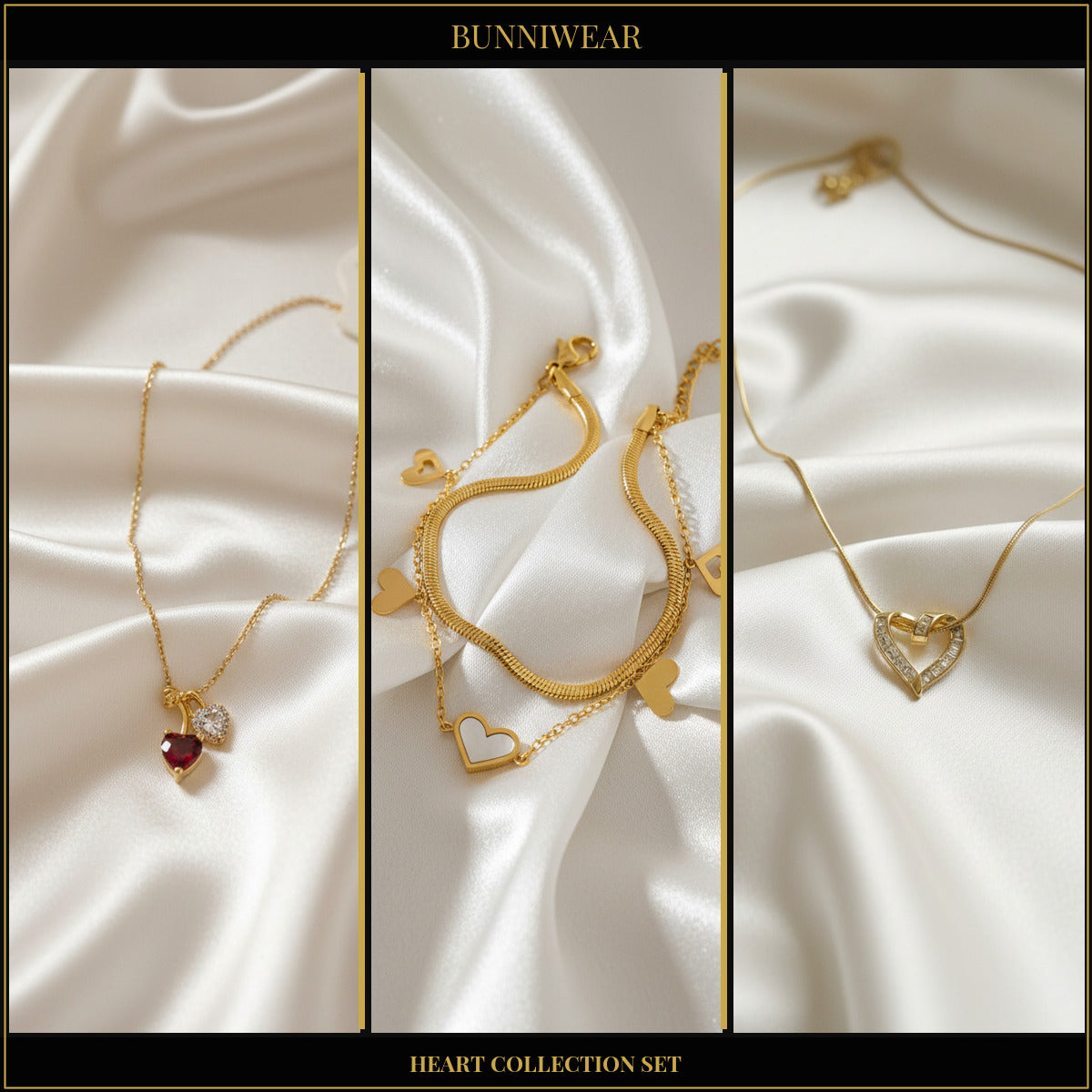 Bunniwear Heart Collection Set – Necklace, Bracelet & Pendant
