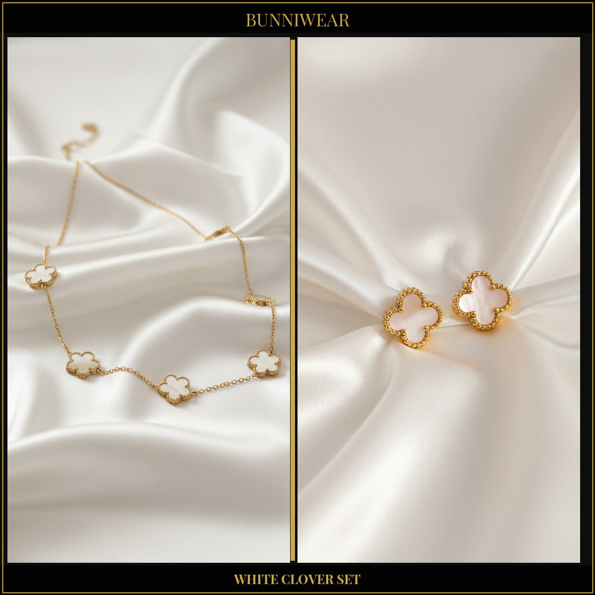 Bunniwear White Clover Set – Necklace & Earrings