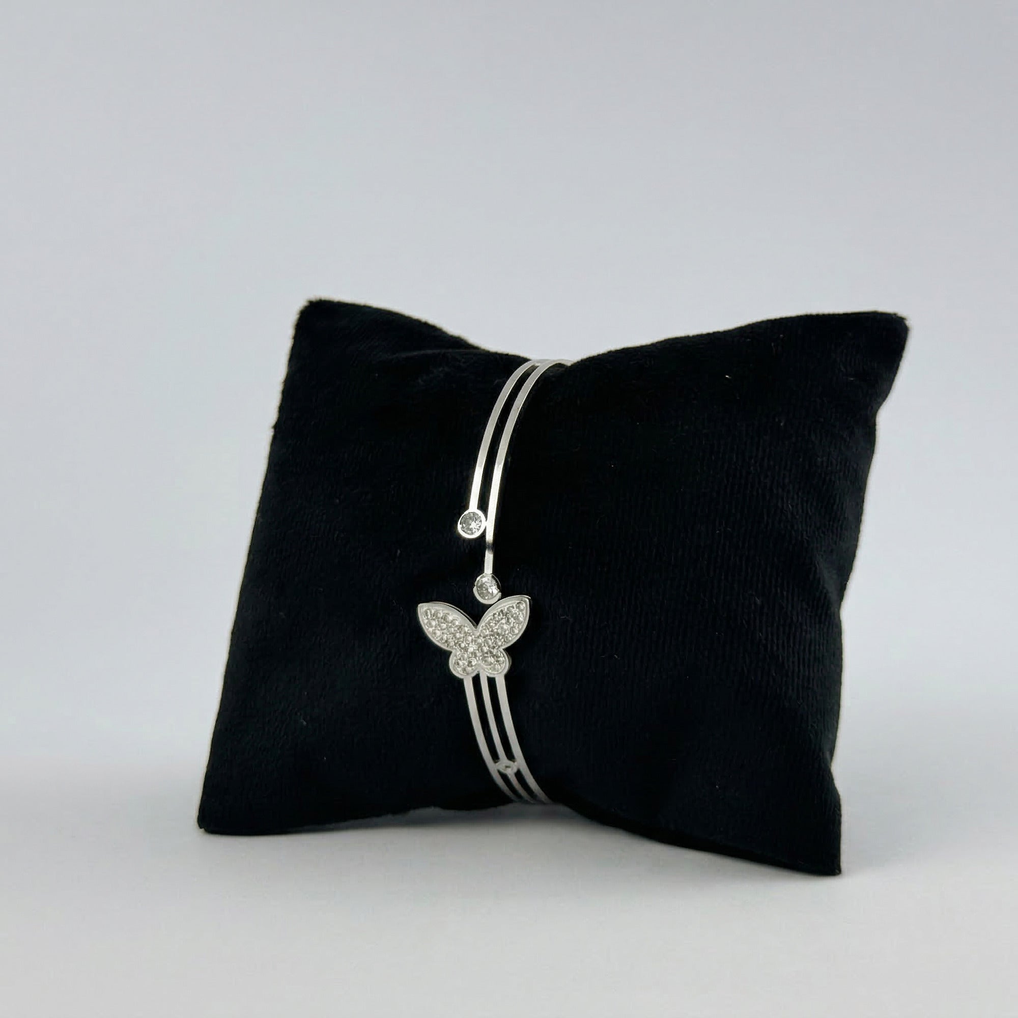 Silver Crystal Butterfly Bangle – Triple-Bar Pavé Design | Bunniwear